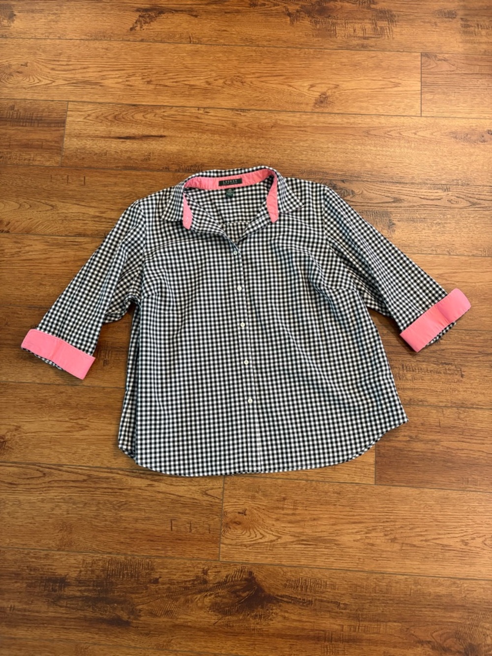 Lauren Ralph Lauren Black White Gingham Button Down Shirt 2X